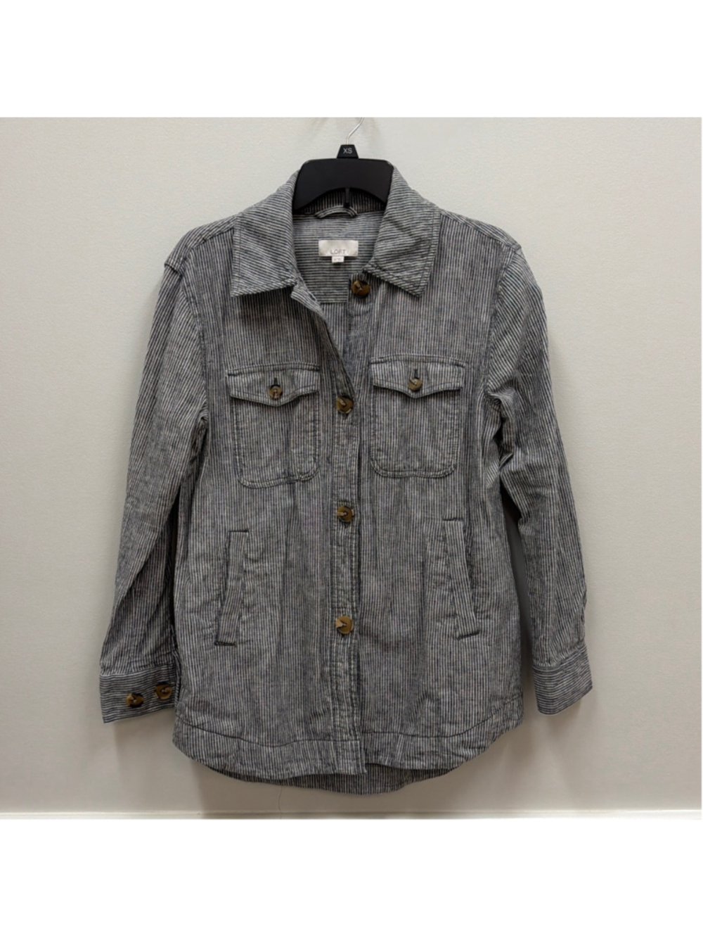 Loft Chambray Gray White Striped Women’s Blazer Jacket Sz XS! - Picture 2 of 7